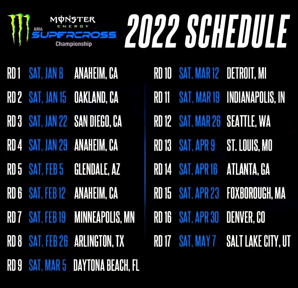 AMA Monster Energy Supercross Championship 2022 Schedule With Tickets | Kashmir Observer