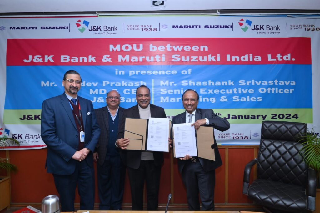 J&K Bank, Maruti Suzuki India ink MoU for inventory funding to authorized dealers