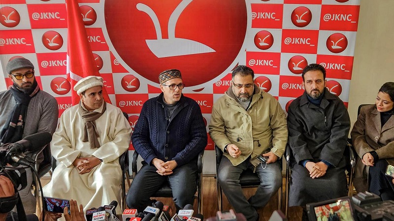 Jammu and Kashmir and National Conference Vice President Omar Abdullah addresses a press conference, in Srinagar, on Jan. 10, 2024. | Photo Credit: PTI

