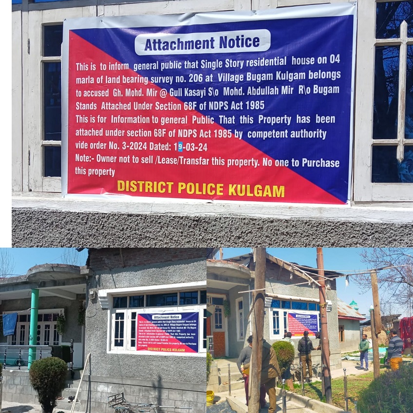 Police Attaches Drug Peddler's House Under NDPS Act In South Kashmir’s Kulgam