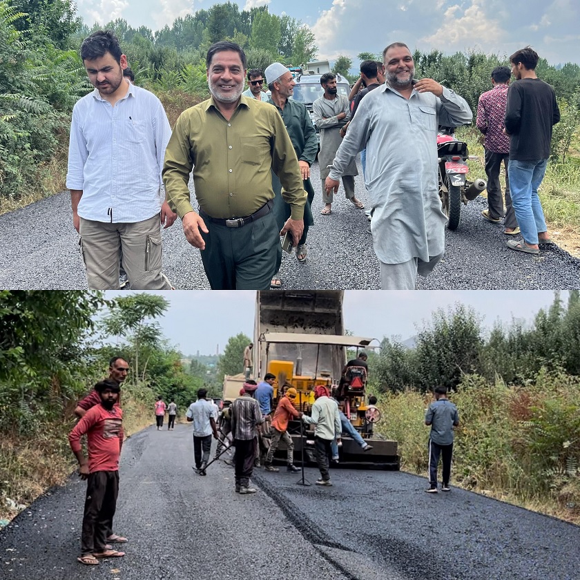 Chairman DDC Budgam Inspects Macadamisation Work On Aripanthan-Khag Road