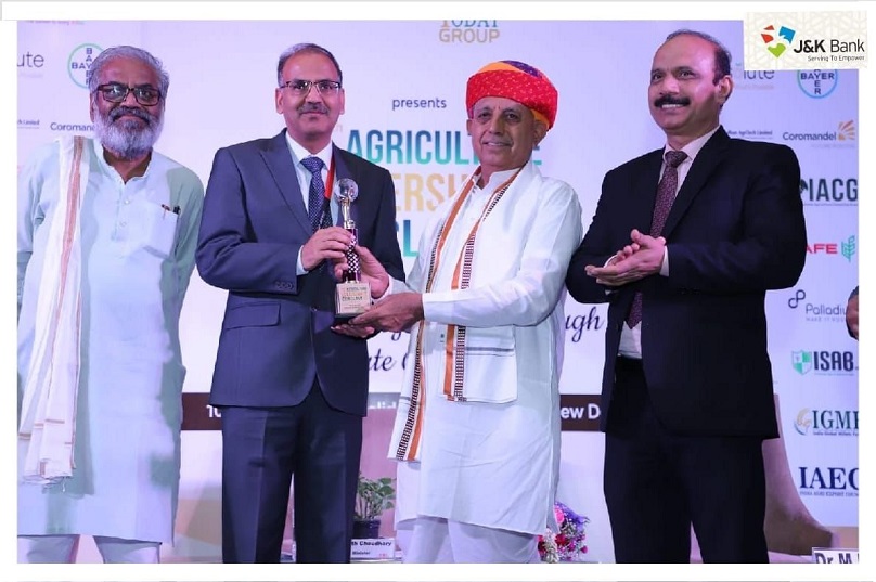 J&K Bank Wins 'Outstanding Performance Award' For Agriculture Financing 