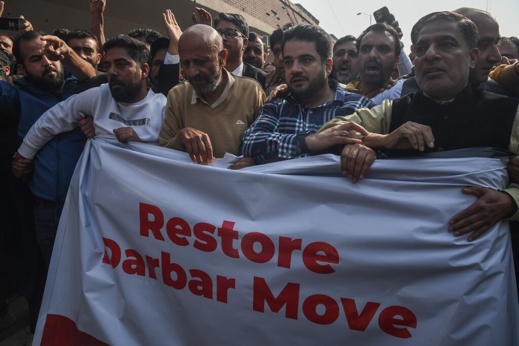 MP Er Rashid Leads Protest In Srinagar Over Restoration Of Durbar Move