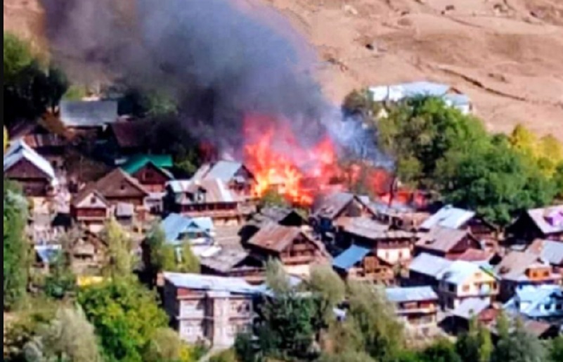 Over 70 houses were gutted in a massive fire in remote area of Marwah in Kishtwar district of Jammu and Kashmir on Monday.