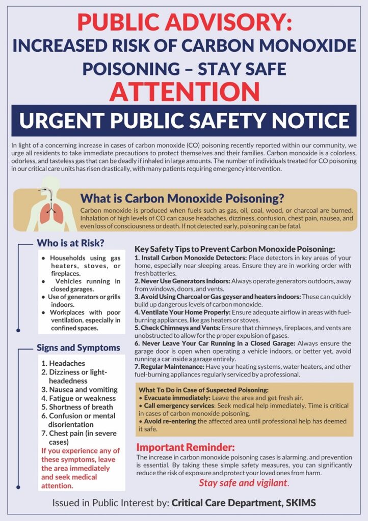 SKIMS Warns Of Carbon Monoxide Poisoning  